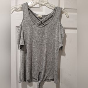 Caution to the Wind Cold Shoulder Criss Cross Tie Front Top